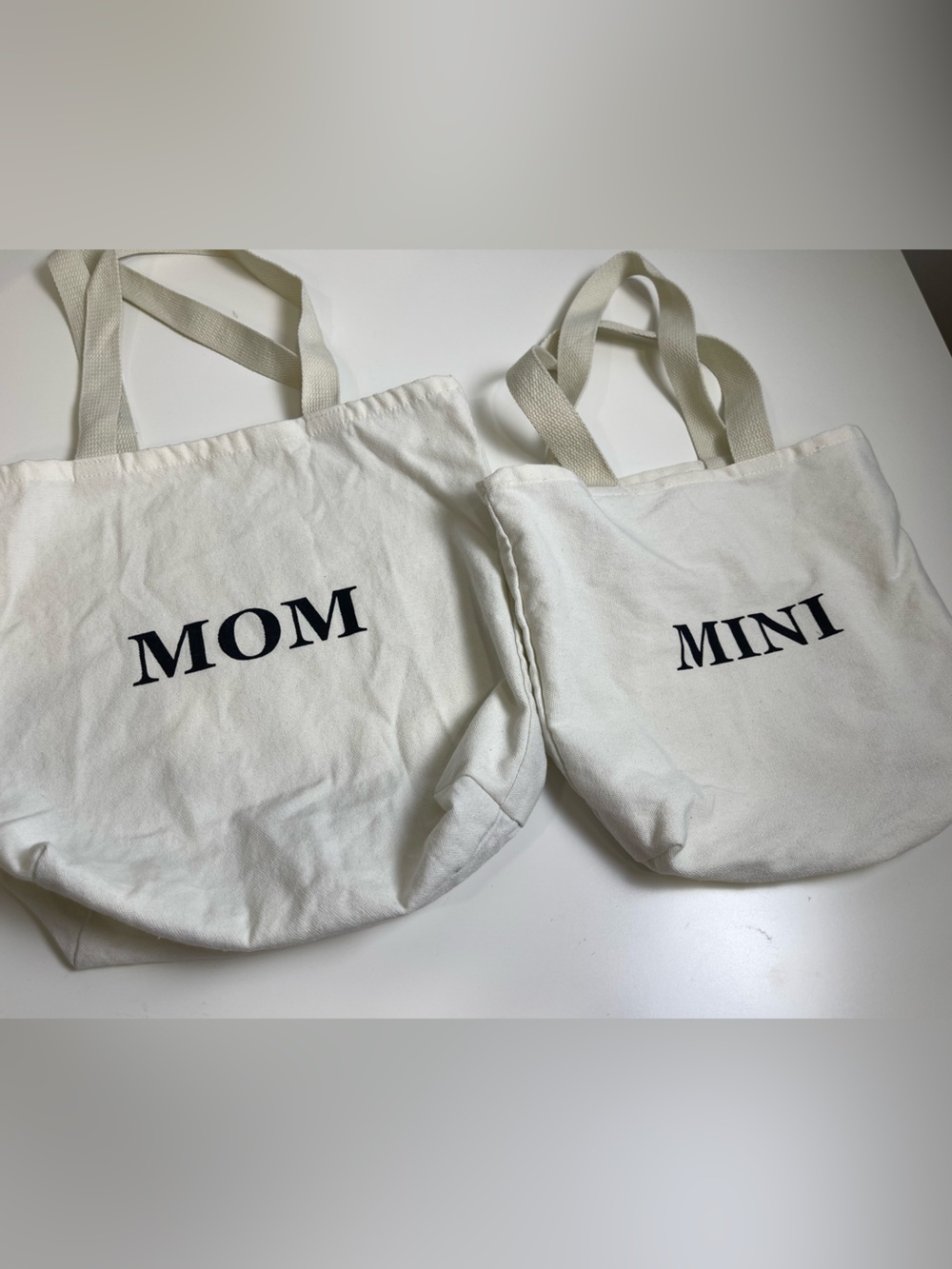 Tore Canvas 'MOM' and MINI Graphic Tote Bag in White - Everyday Cotton Carryall